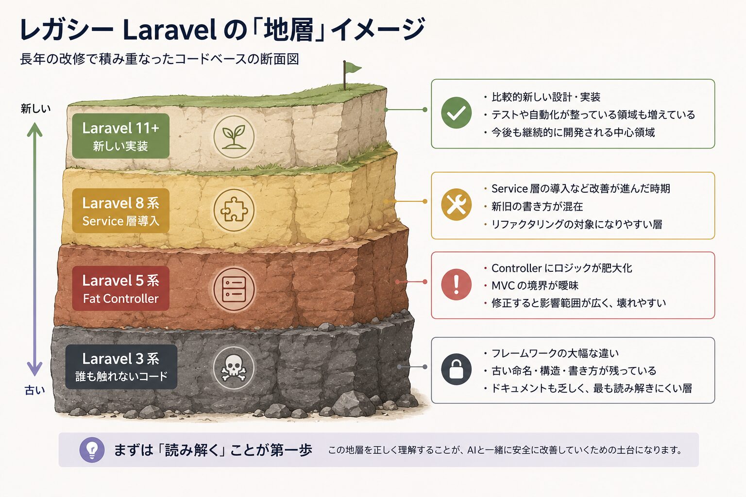 レガシーLaravelの「地層」イメージ