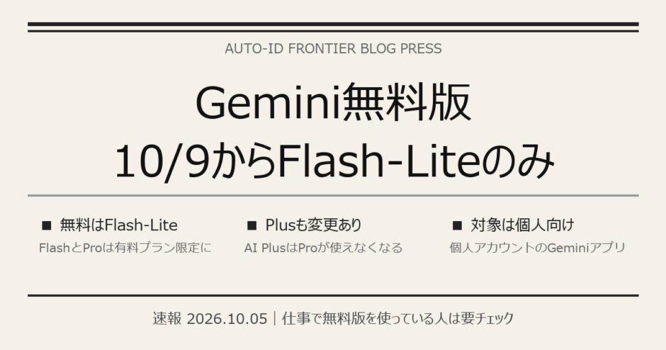 Gemini無料版が10/9からFlash-Liteのみに｜今やること